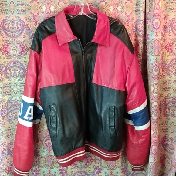 Vintage 80s USA Flag Leather Jacket - Picture 1 of 8